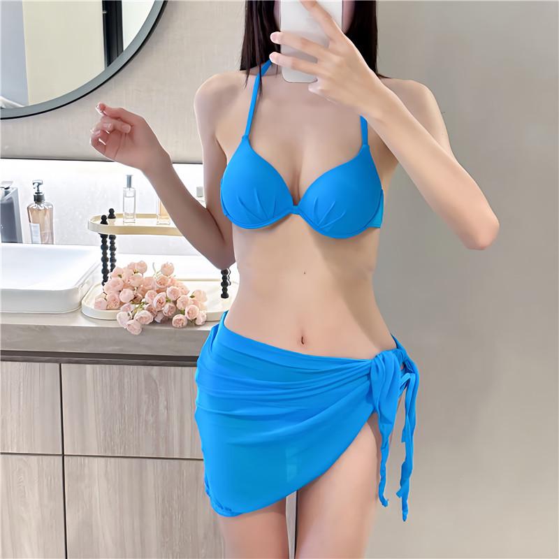 Pink Rose Red Bikini Swimsuit with Steel Support - Sexy Three-Point Design for Women