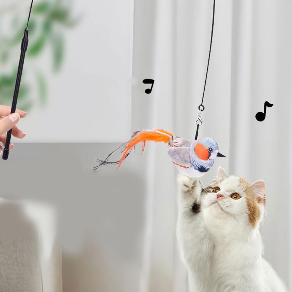 Interactive Cat Toy Set with Electronic Chirping Bird Sound Catnip Cat Feathered Brid for Indoor Cats Exercise Playset