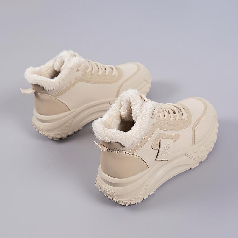 New Winter Plush Warm Cotton Shoes Wear-resistant Heightening Casual Shoes Thick-sole Non-slip Women's High-top Dad Shoes
