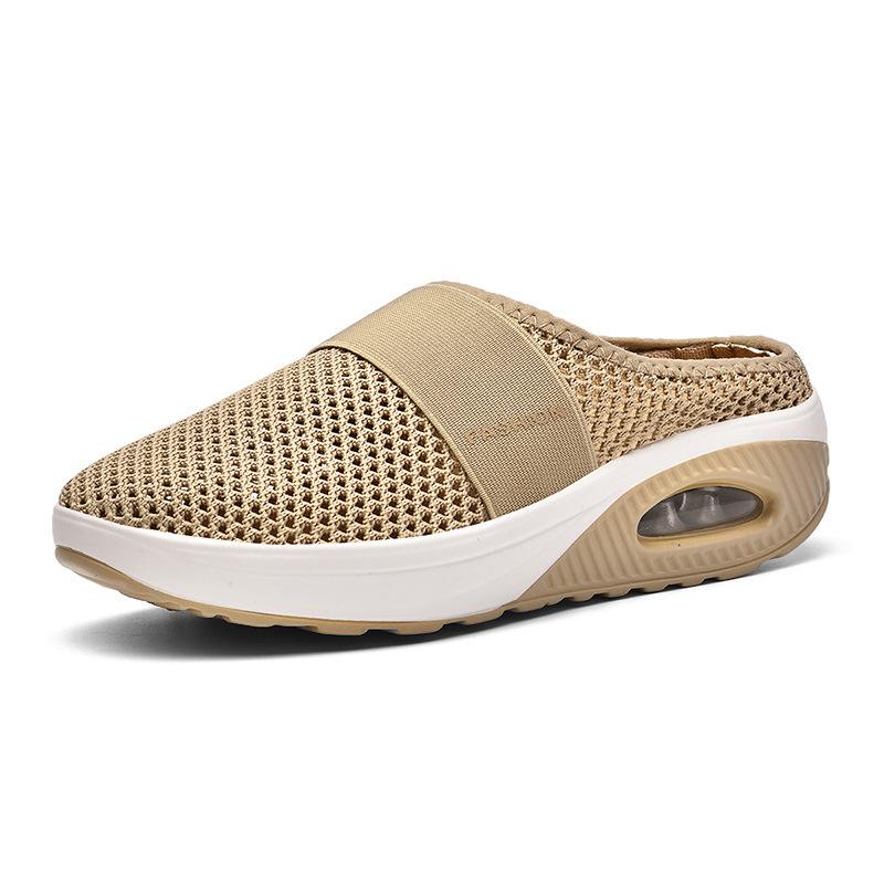 Large Size Without Heel and One Pedal, Women's Lazy Thick-soled Air Cushion Hollow Mesh Breathable Bag Head Half Drag Women's Shoes