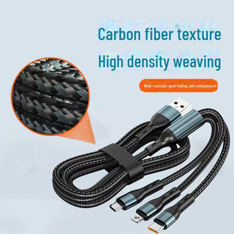 Ultra-Fast 3-in-1 Charging Cable for Apple, Type-C, and Car Use with One-to-Three Braided Design