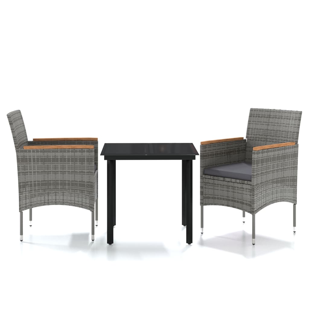 3 Piece Outdoor Dining Set with Cushions Gray and Black