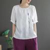 Women's Retro Floral Embroidered Cotton Linen Short-Sleeve Loose T-Shirt