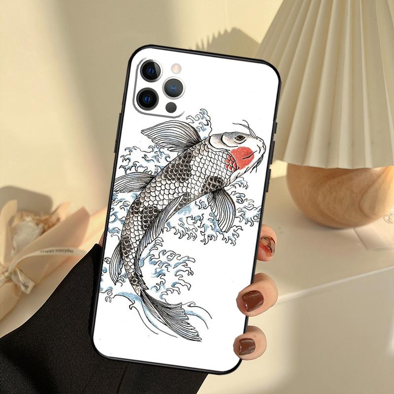 Koi Carp Fish Painting Phone Case For iPhone 15 14 13 12 11 16 17 Pro Max 13 Mini 15 16 Plus 16e 17 Air Cover Funda