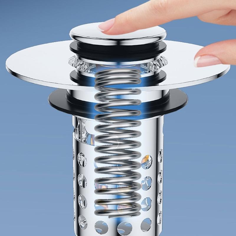 Not Odor Bathroom Sink Drain Filter Push Down Stoppers with Hair Strainer Steel Basin Waste Plugs For Easy Cleaning