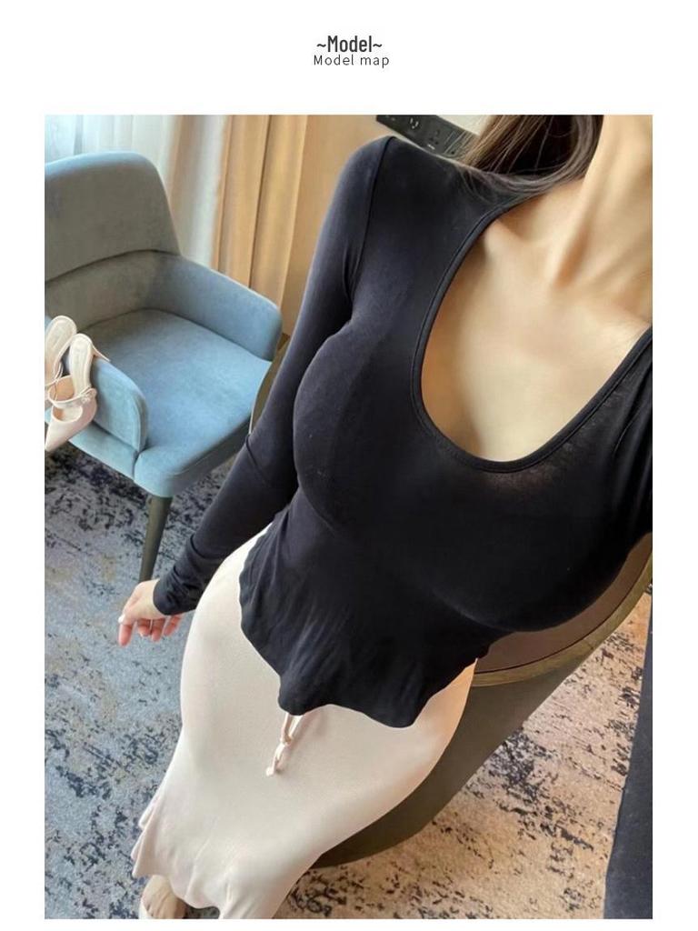 Korean Dongdaemun Sexy Low-Cut Bust-Enhancing Long-Sleeve Top