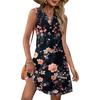 Ladies' Fashionable Floral Patchwork Printed V-neck Button-down Pocket Vest Dress, Beach Vacation Summer Dress