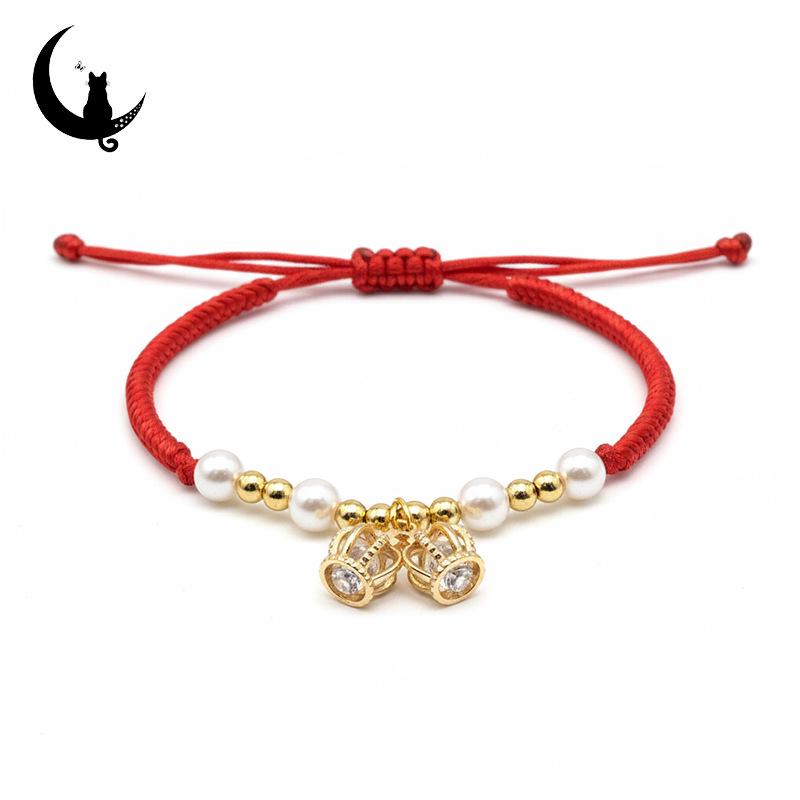 

Red String Cat and Dog Collar with Bell and New Year Fortune Lock Charm - Silent Ornament червоний