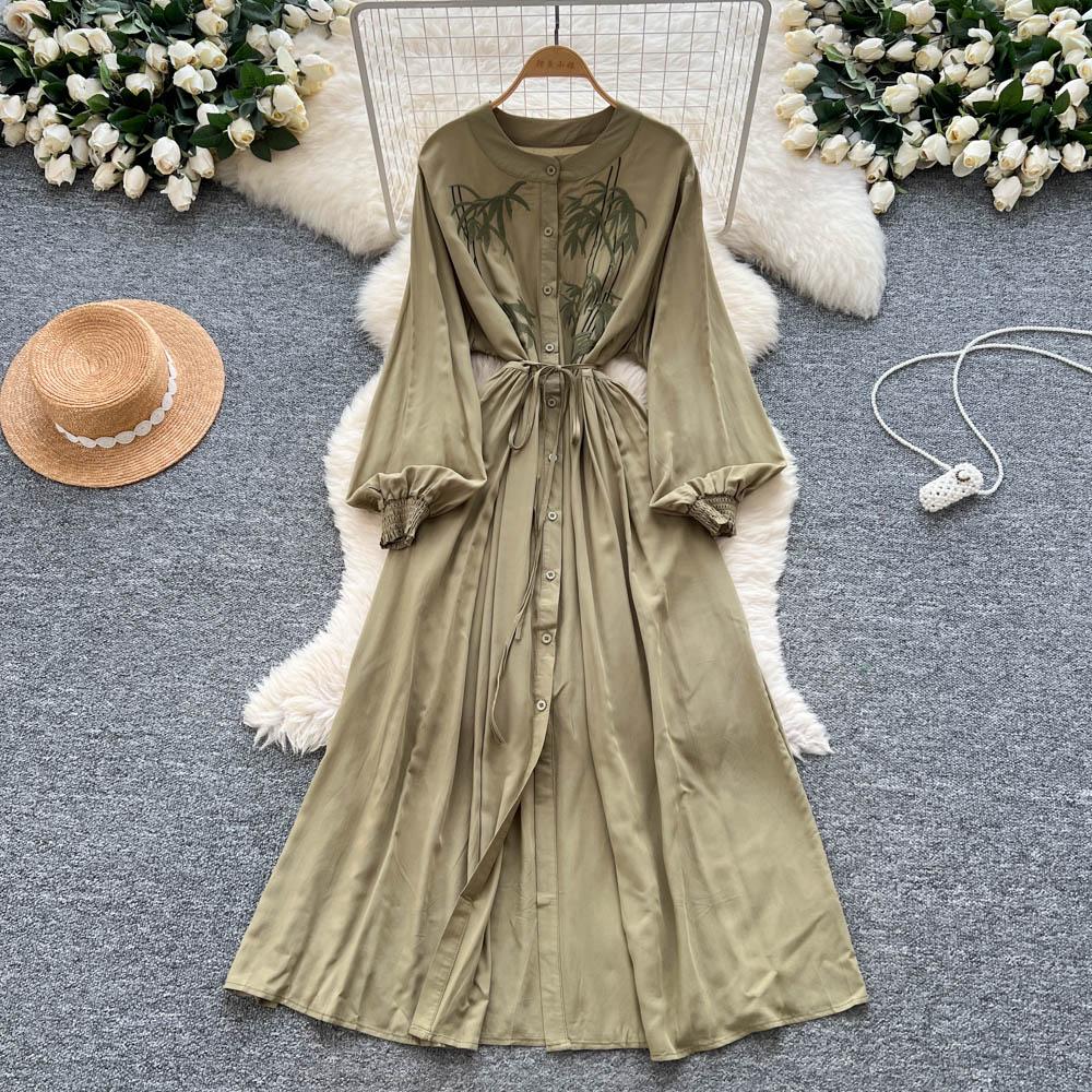 

Женское шикарное элегантное платье с длинным рукавом, на пуговицах, с вышивкой, приталенное бодикон, сексуальная вечерняя мода, женская одежда One Size зелёный