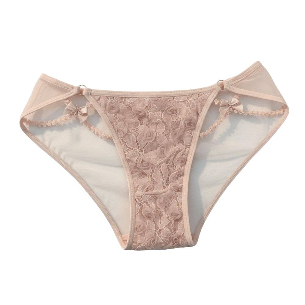 Fashion Low Waist Lace Briefs Hollow Transparent Women Underwear Cotton Crotch Mesh Bow Lace Panties Girl