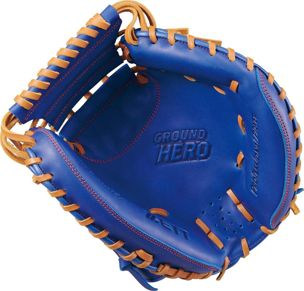 ZETT Youth Baseball Softball Ground Royal Blue x Oak Brown BJC762622 Catcher's Mitt, Hero, Left-Handed Throw, (2536),