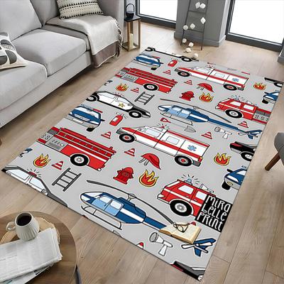 1PC Ambulance Firetruck Extra Large Non Slip Floor Carpet, Office, Family, Bedroom, Studio Large Area Rug Indoor Rugs, , Vibrant Colors