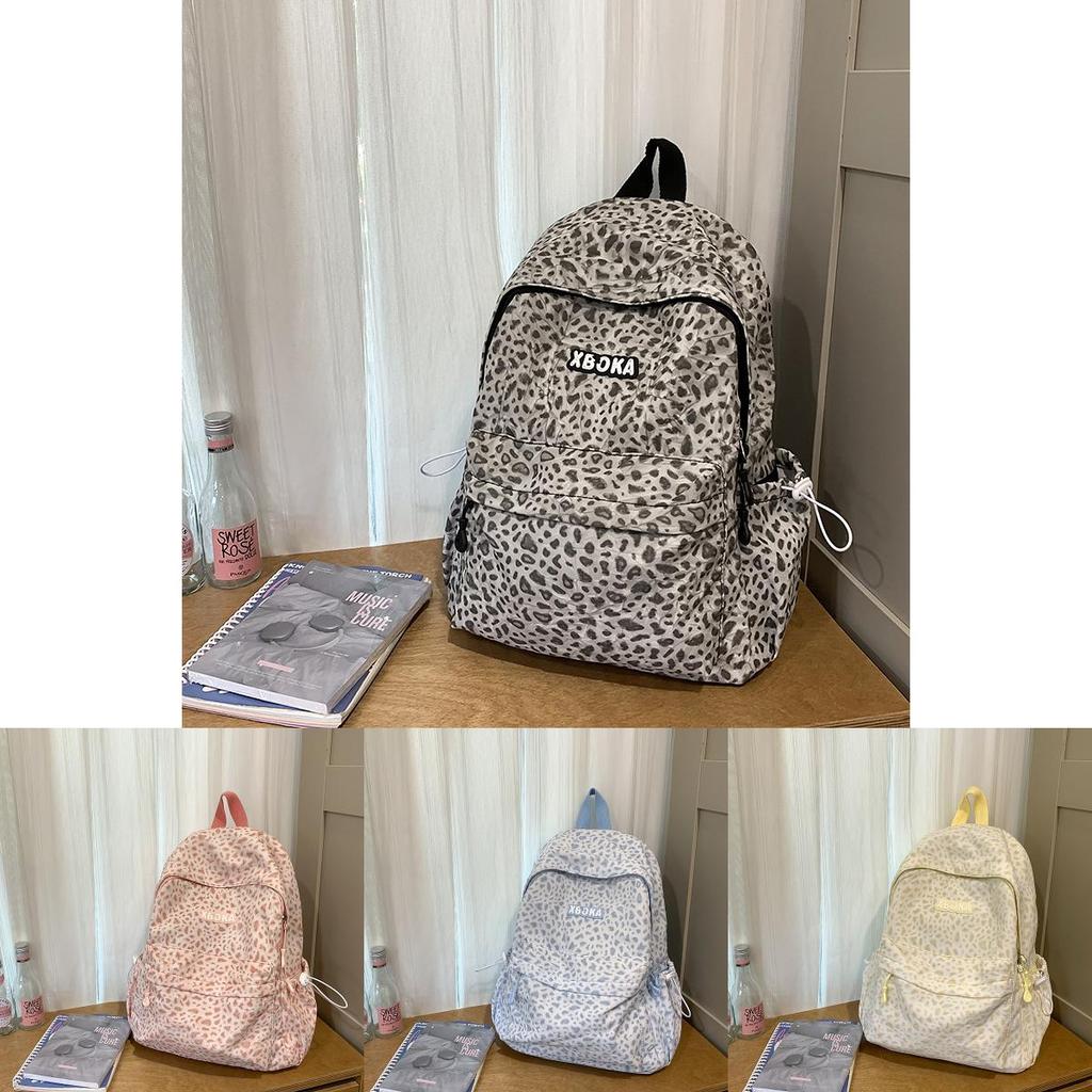 Fashion Leopard Print Student Backpack With Plush Pendant For Teen Girls And Boys