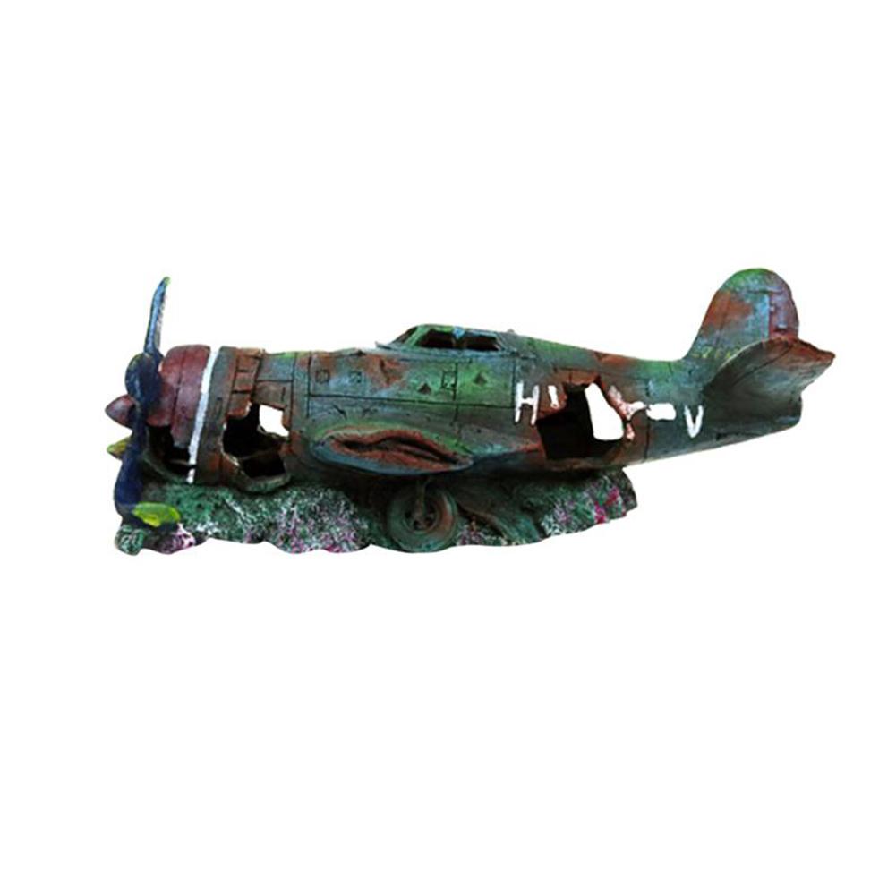 Artificial Plane Wreckage Ornament Shelter House Resin Craft For Aquarium Fish Tank Landscaping Decoration