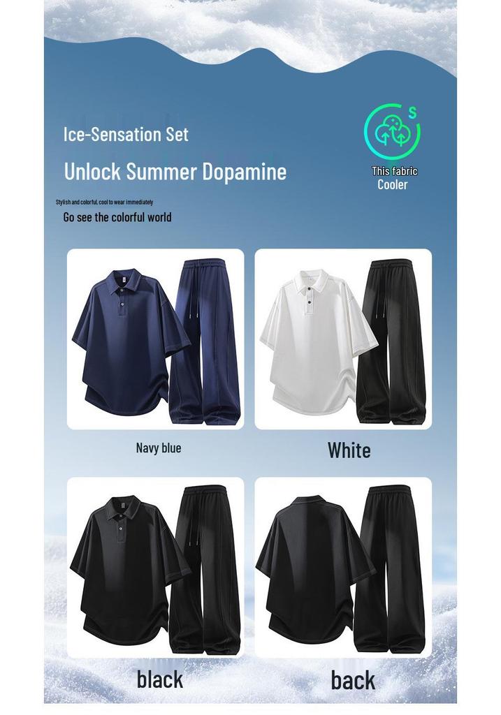 Men's Trendy Plus Size Polo Shirt & Long Pants Two-Piece Set - Casual & Versatile Short Sleeve Tee Sports Outfit