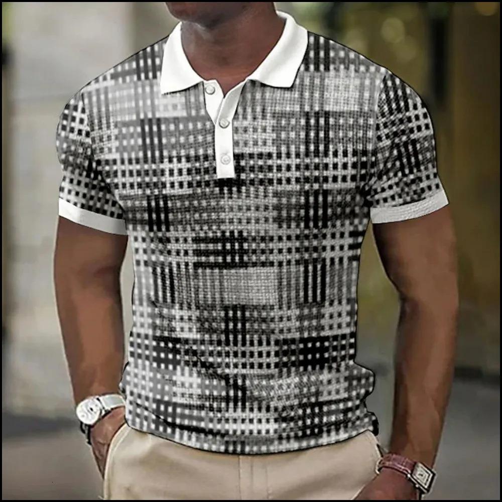 

Простая геометрическая узорная вставка 3D цифровая печать мужская повседневная рубашка поло 6XL