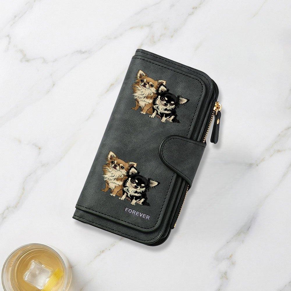 Cute Long-haired Chihuahua Twin Print Long Wallet, Multifunctional Portable Snap-button Coin Purse, Unisex, Suitable As a Birthday Gift and for