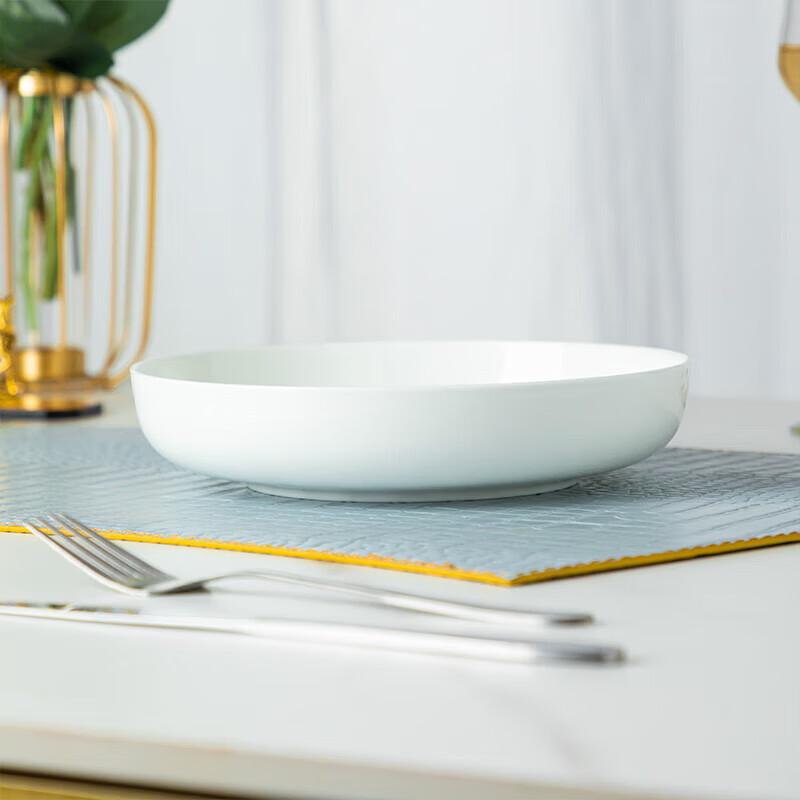Taoxianghui Ceramic Deep Plates for Home Use, Underglaze Color, Set of 2, Soup Plates And Dishes, 7-Inch Pure White Microwave-Safe Bone China Plates