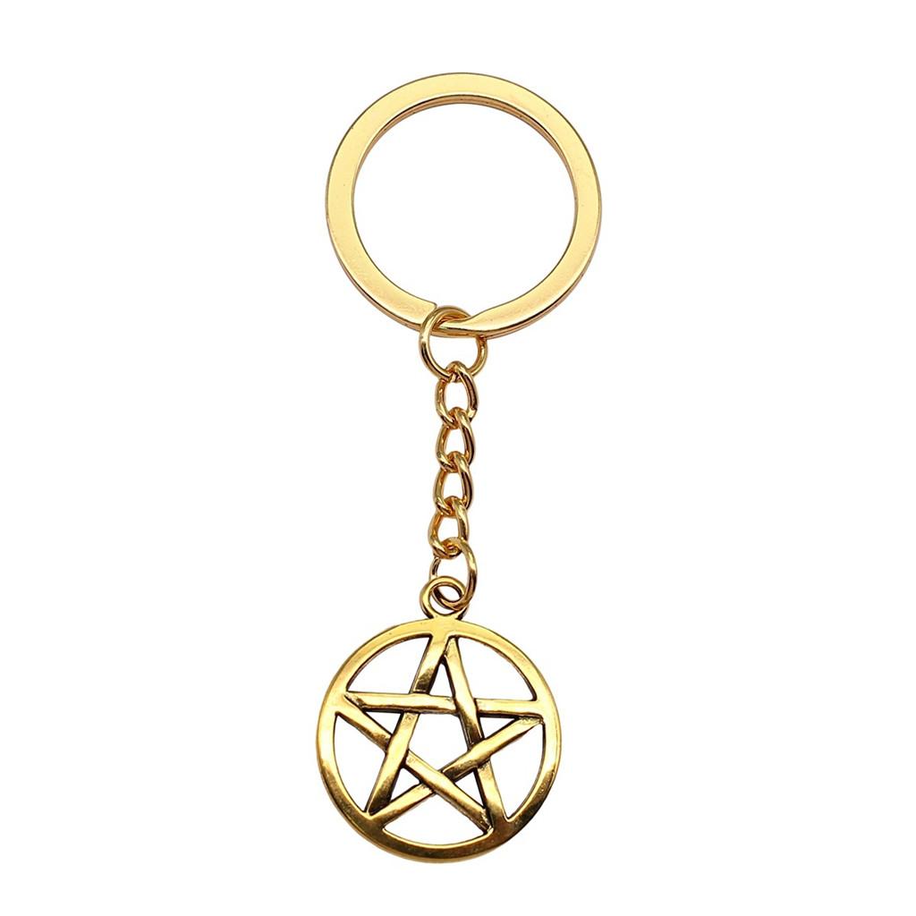 Dreifachmond Pentagramm Anhänger Schlüsselanhänger Stern Wicca Thema Schlüsselring 28mm