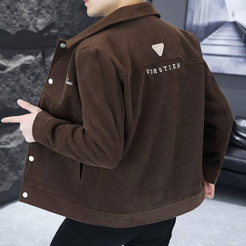 Men's 2024 Korean Style Corduroy Jacket - Velvet-Lined, Thick, Lapel Design for Autumn and Winter