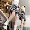 Streetwear Plaid Skirt for Women Spring Summer Vintage Hong Kong Style Irregular Skirt Pants All-match