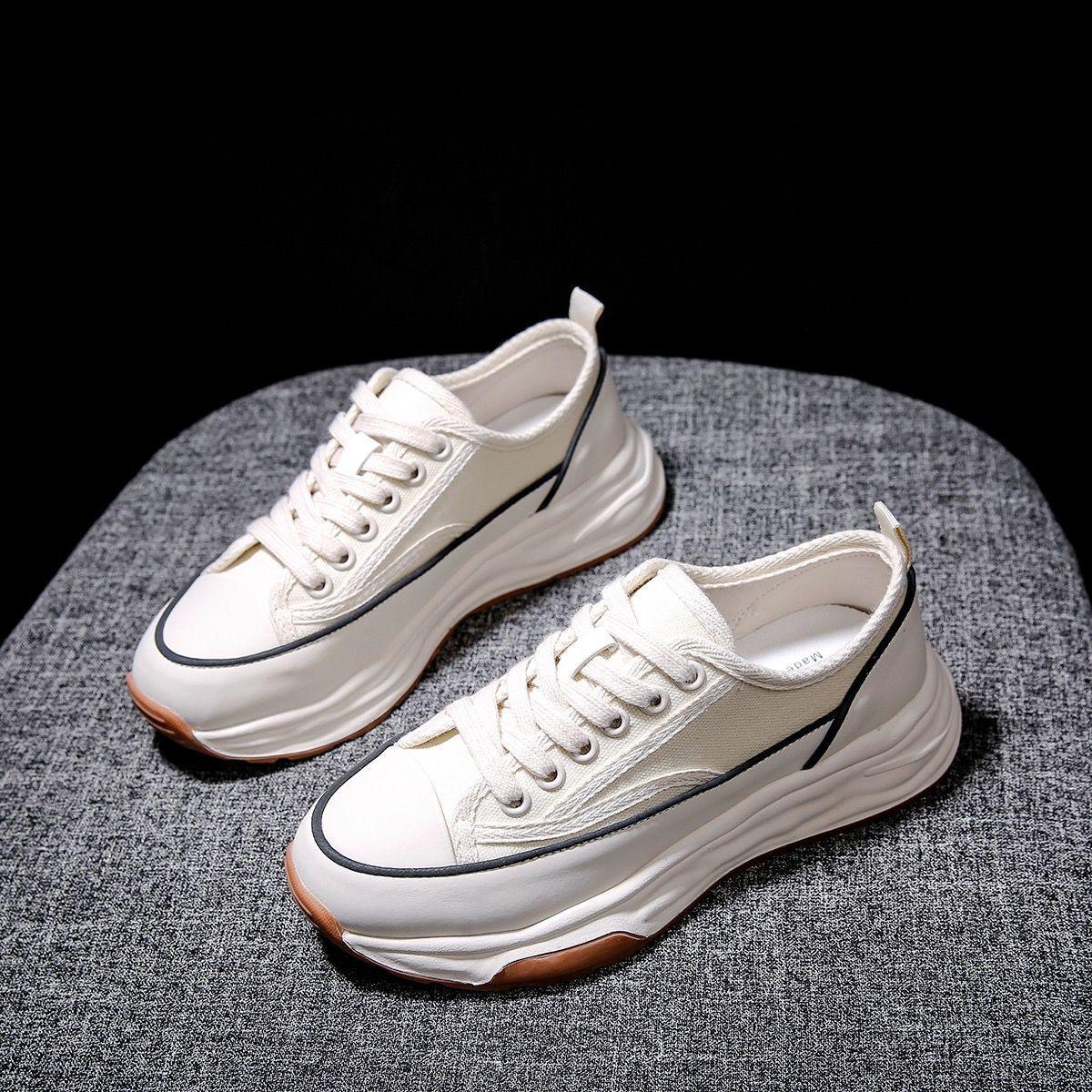 

Популярные парусиновые туфли маленькие белые женские туфли 2024 осень дышащие новые весенние повседневные туфли на толстой подошве тонкие доски знаменитости Интернет 35