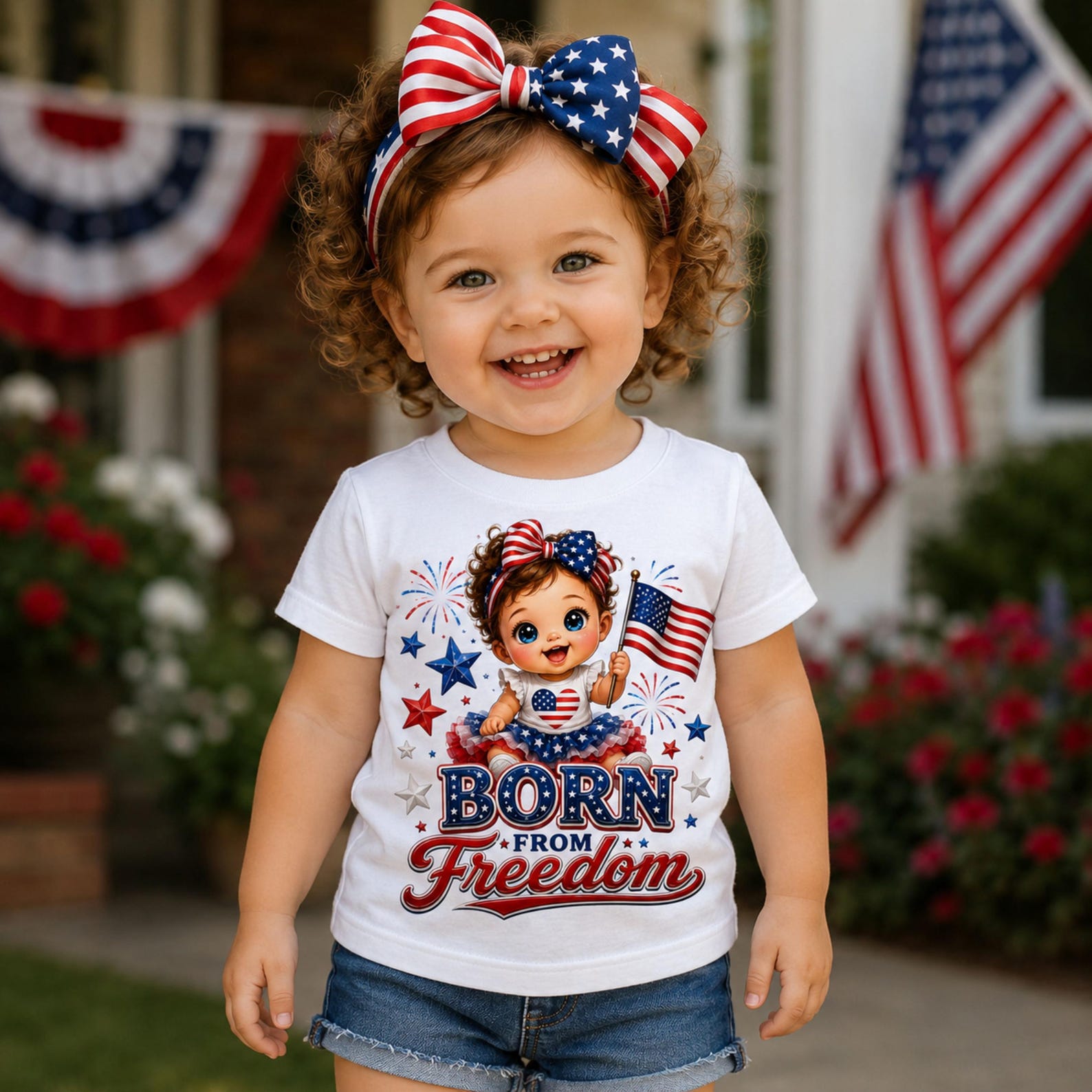 Patriotic Toddler Girl Shirt, Vintage Mascot, Born From Freedom Tee M