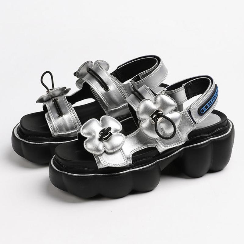 Rome Thick Bottom Elevated Increase Flower Sports Sandals Female 2024new Fashion Casual Simple Color Matching Sandals Summertime