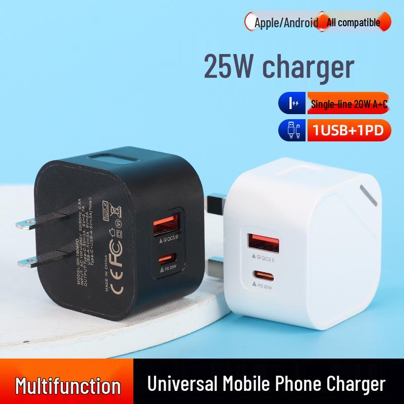 Universal Mobile Fast Charger for Android & Apple - EU/US/UK Plug, USB/PD Dual Ports.