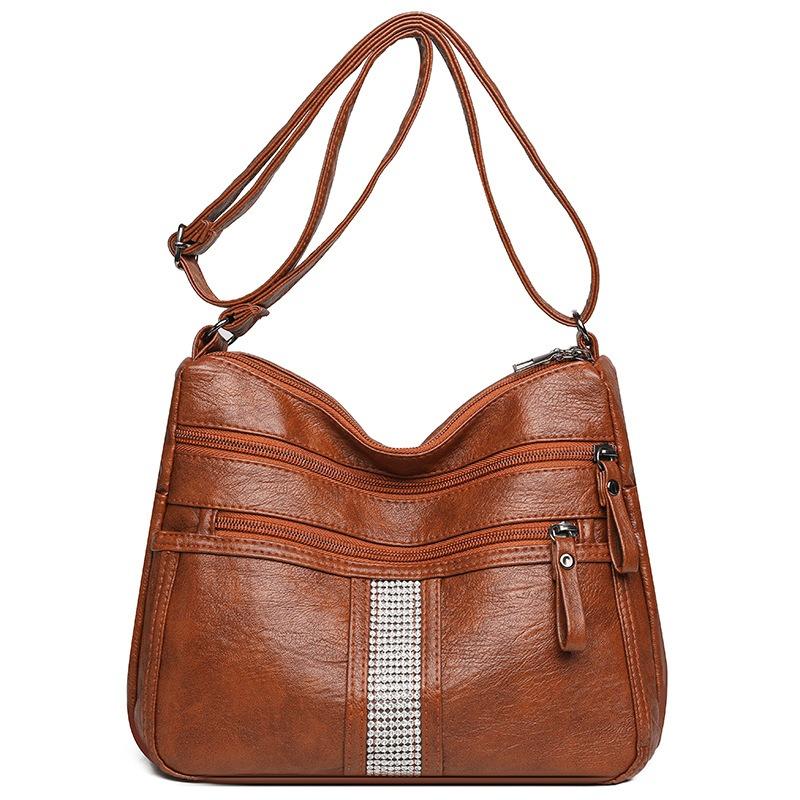 Crossbody Bag Soft Leather Shoulder Bag Retro Simple Fashion Large Capacity Multi-pocket Bag for Women