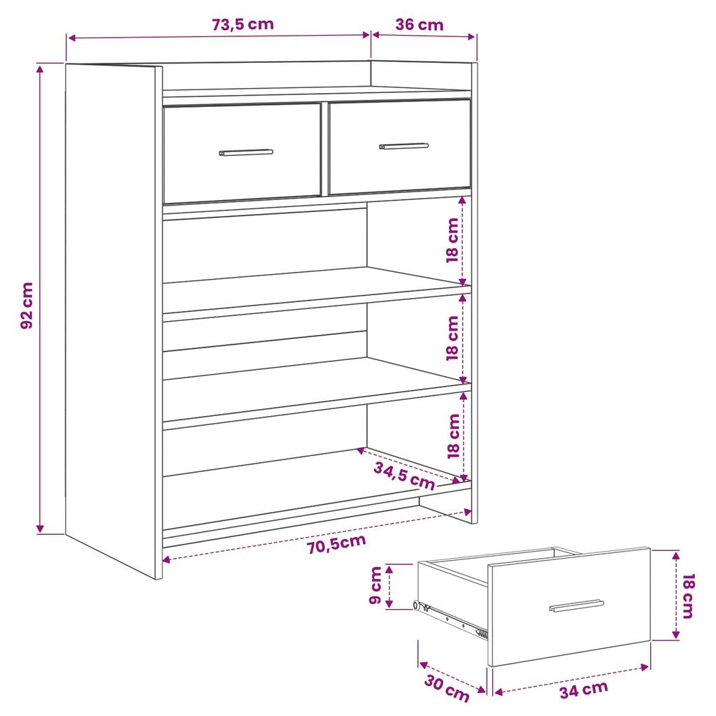 Shoe Cabinet Black Oak 73.5 x 36 x 92 cm Engineered Wood