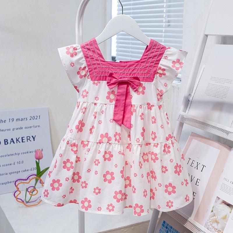 Girls Summer Cotton Sleeveless Floral Vest Dress Kids Princess Sundress For Little Girls Casual Beach Wear 90cm розовый