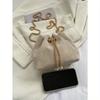 Fashion Solid Color Hollow Out Woven Chain Drawstring Mini Crossbody Bucket Bag