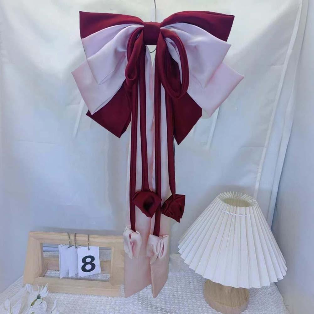 Contrast Color Satin Ribbon Headdress Sweet Christmas Hair Accessory Oversized Bow Hair Clip  Daily