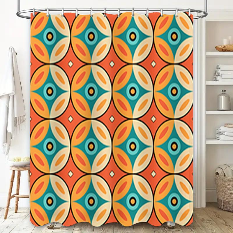 Elegant Floral Shower Curtain: Geometric Pattern Decorative For Bathroom Set With Hooks (Multicolor)
