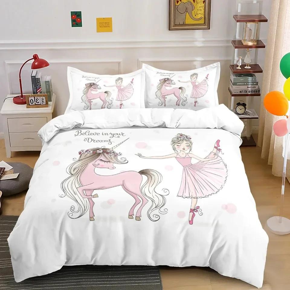 Ballet Dancer Girl Cartoon Dancing Comfortable Duvet Quilt Cover Pillowcase Bedding Set Children Bedroom Decoration Home Textile