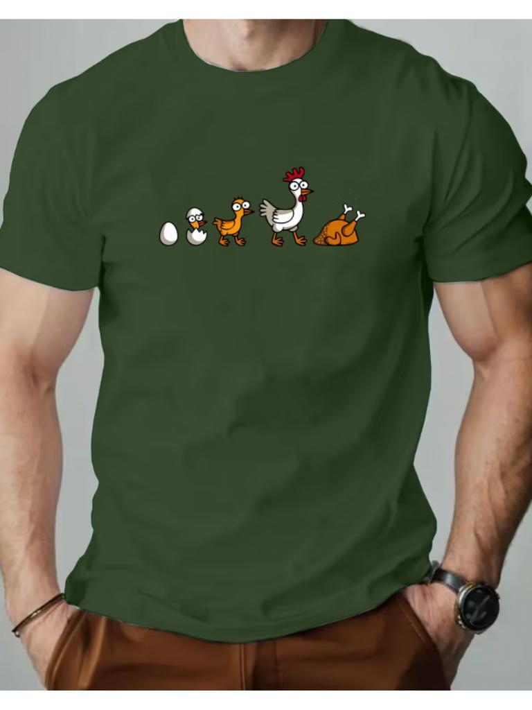Unisex Crew Neck Short Sleeve Tee Funny Chicken Life Cycle Cartoon Egg Chick Hen Roast Chicken Casual Summer Cotton Daily Wear Top