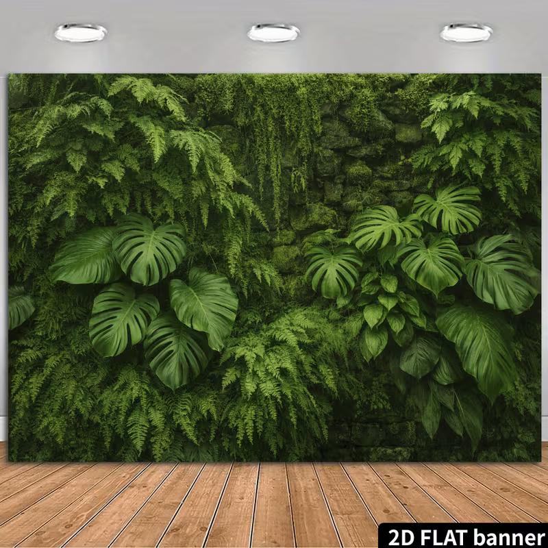 2D Enchanted Jungle Leaf Wall with Monstera and Vines Photo Background