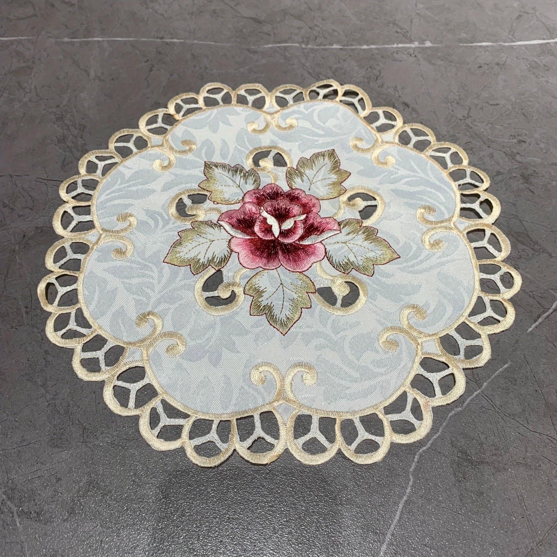 

1 шт. Круглая вышитая цветочная подставка под тарелки для обеденного стола, домашняя вечеринка, свадьба, вышитая скатерть в деревенском стиле белый