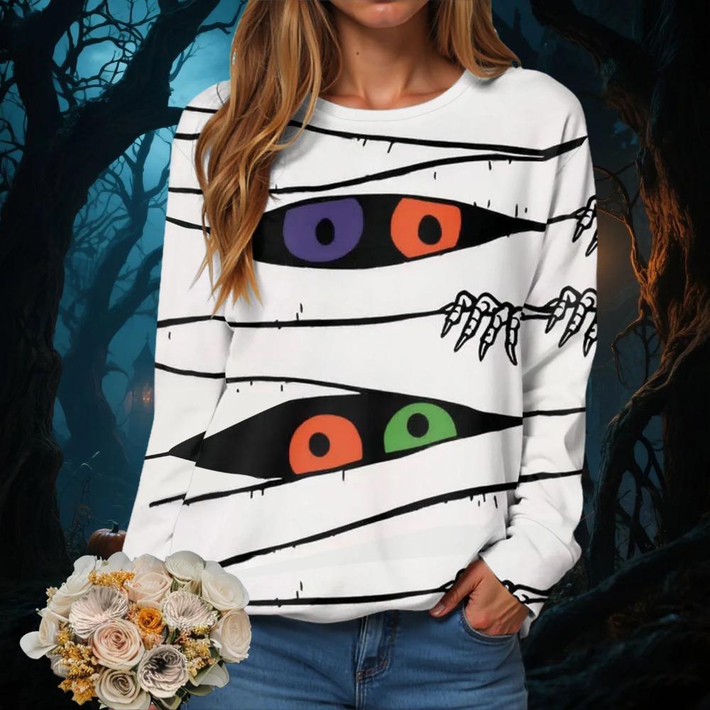 Halloween Serie 3D Digital bedrucktes Damen Harajuku Style Casual Rundhals Langarm T-Shirt