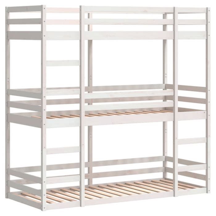 VidaXL Lit superposé triple blanc 90x190 cm bois de pin massif, lit superposé à trois couchettes, lit mezzanine 3284258