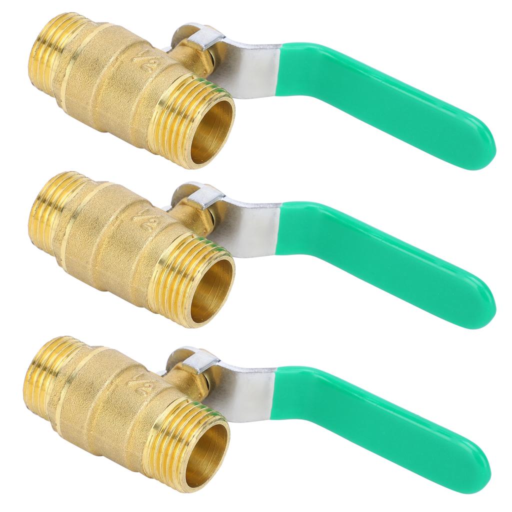 3Pcs Ball Valve Dual Male 12in Thread Switch Water Pipe Tube Thickened Brass Shut Off Valve