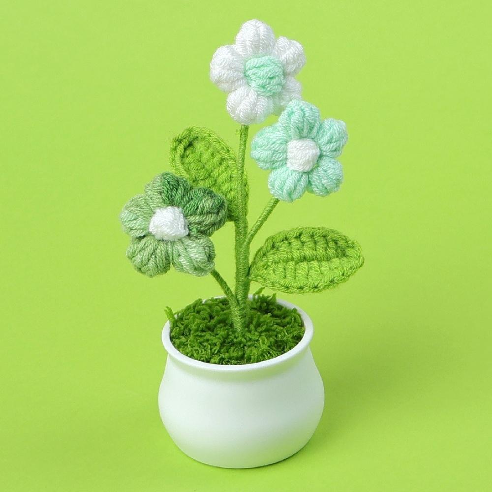 1pc Handmade Crochet Puff Flower Potted Plants–Knitted Floral Decor for Office Desk, Car Dashboard, Unique Birthday Gifts