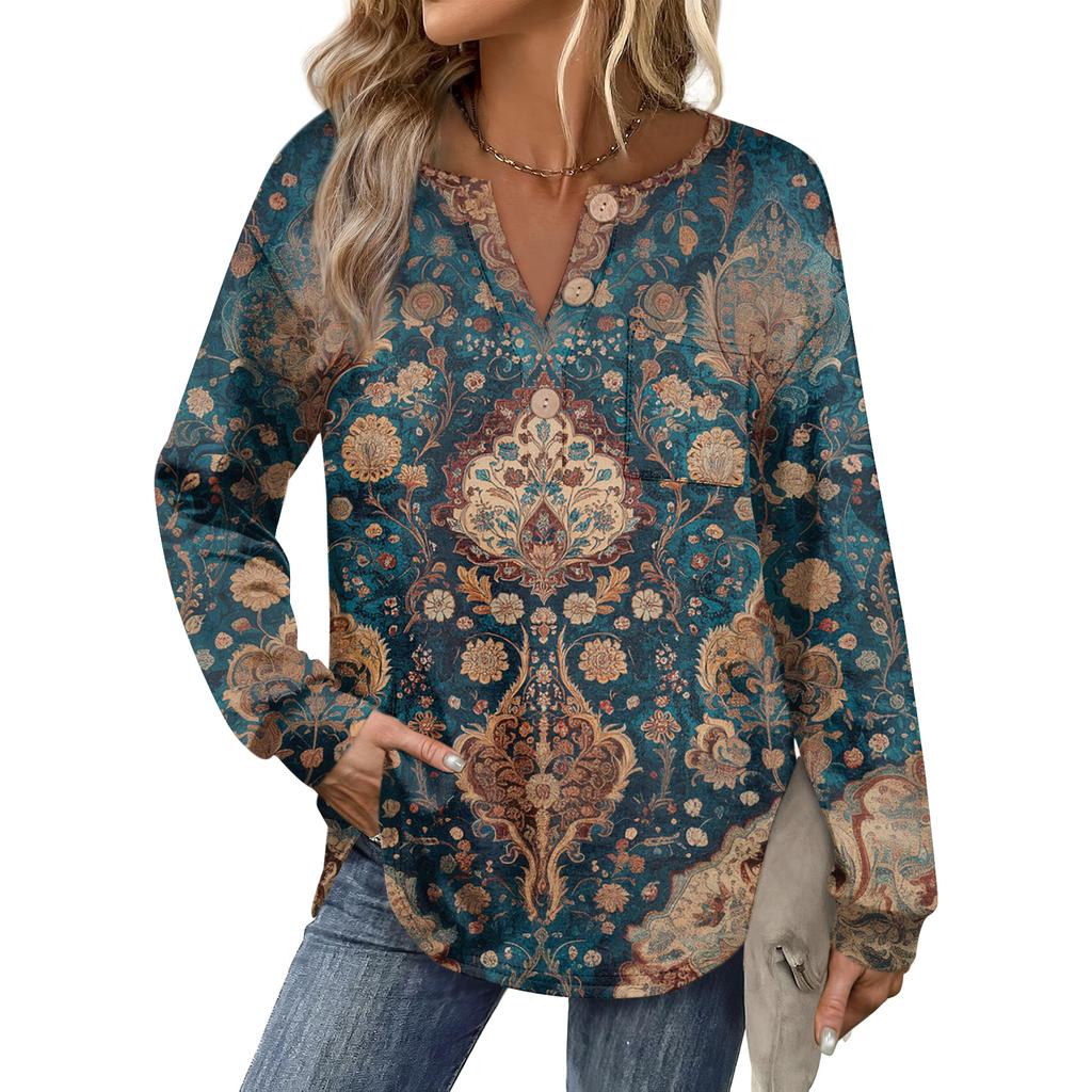 Women's Retro Printed Fashionable Long-sleeved Top