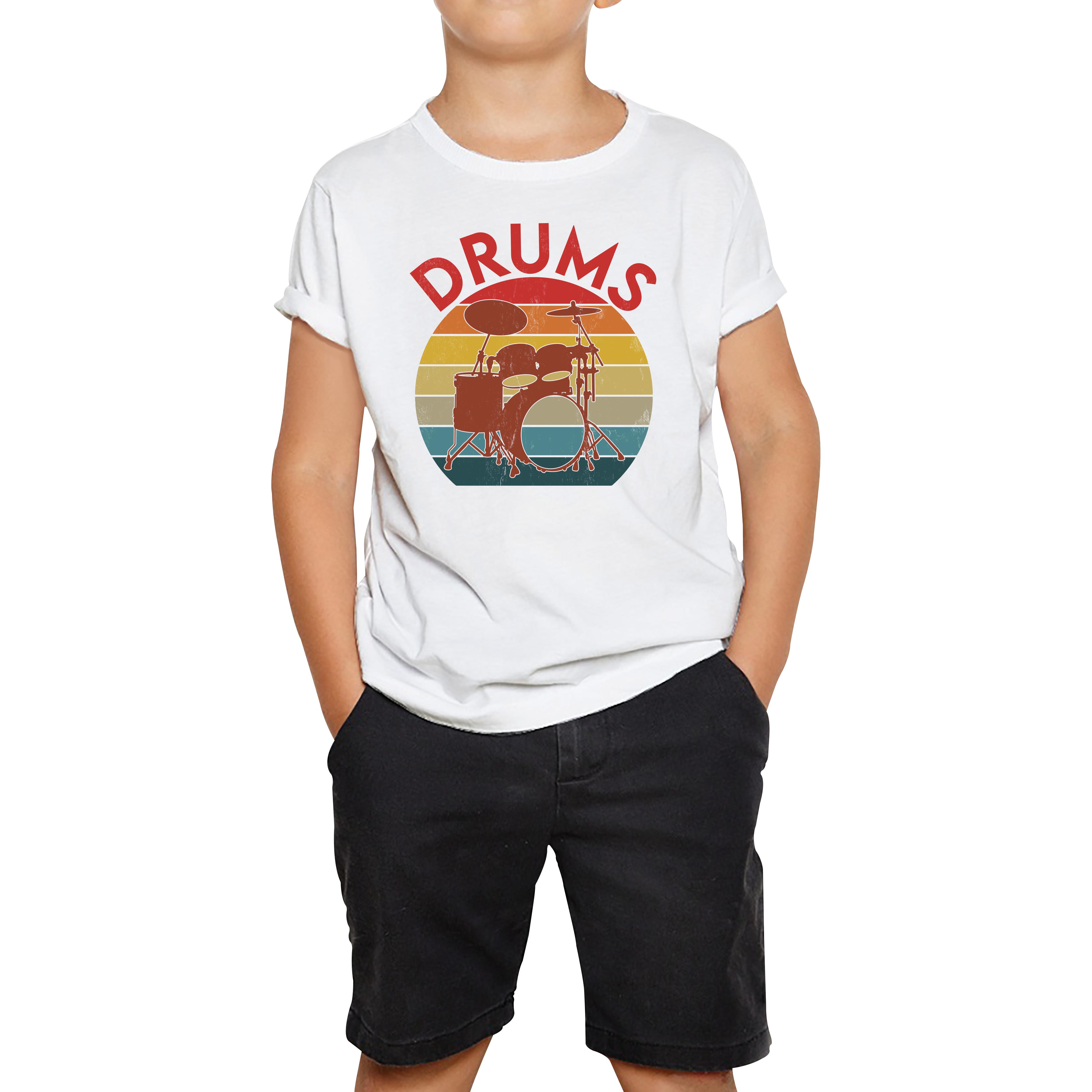 Vintage Drummer Musician Famous Drums For Famous Drummer Kids Tee 100