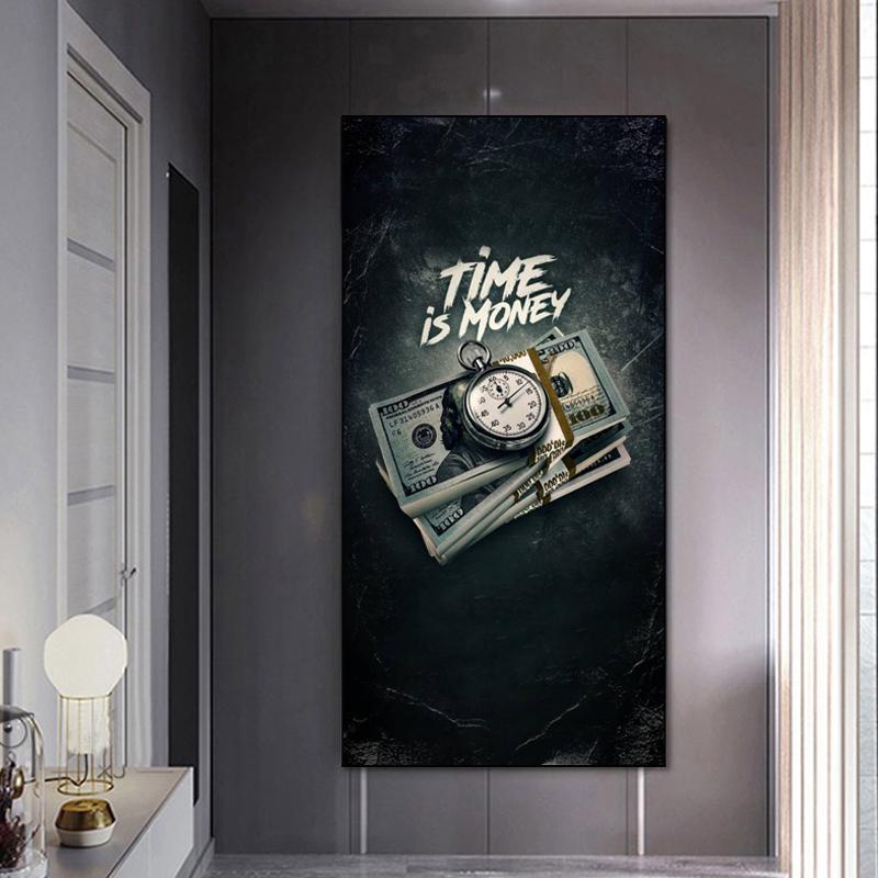 Vintage Time Is Money Art Modular Canvas Painting On The Wall Posters and Prints Nordic Wall Art Picture for Living Room Decor