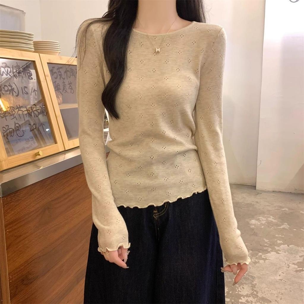 White Knitted Top Base Shirt for Women In Spring and Autumn Inner Knit Top