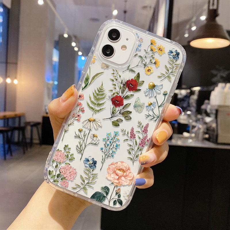 Flower Phone Case For iPhone 17 Pro Case iPhone 14 15 13 11 12 16 Pro Max Air 7 8 Plus XR SE Soft Silicone Transparent Cover