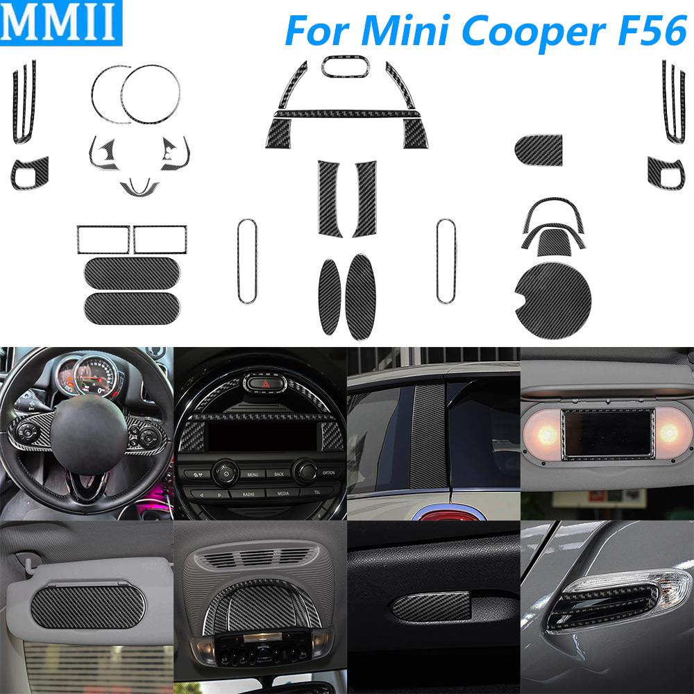 For Mini Cooper F56 2014-2021 Carbon Fiber Central Console Wheel Speedometer Air Outlet Panel Trim Set Car Accessories Sticker