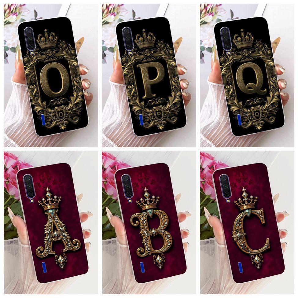 Transparent For Xiaomi Mi A3 Case Cover Luxury Crown A-Z Letters 2D Flat Pattern Soft Phone Case M1906F9SI M1906F9SH